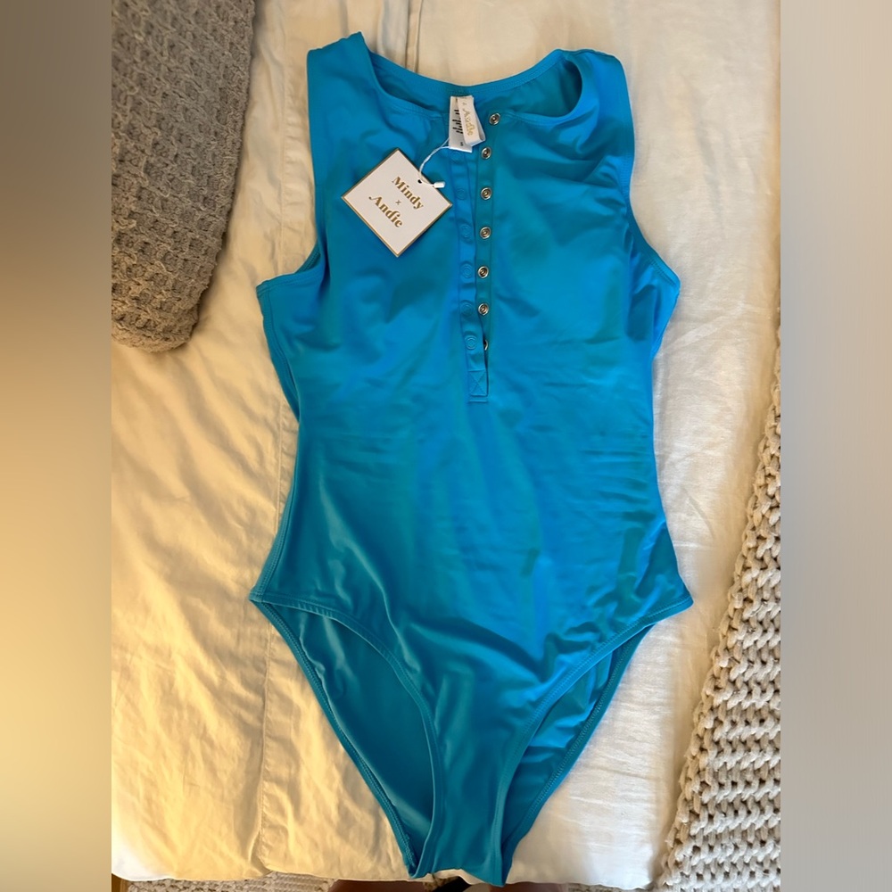 Andie Swim The Malibu One Piece Teal Splash Color Size Small NWT Classic Length